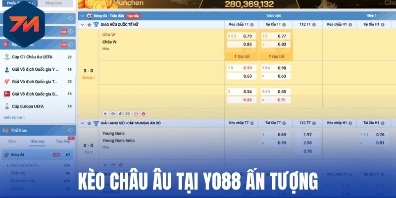 Yo88 - Nhà Cái Uy Tín, Kèo Cược Đa Dạng Và Xanh Chín 3 Kèo châu Âu tại Yo88 ấn tượng